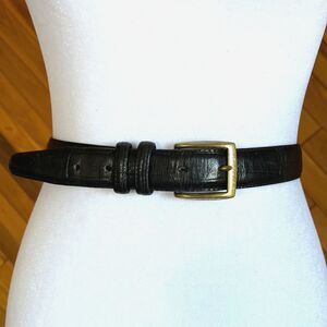 Vintage Brighton Black Embossed Belt with Solid Brass Buckle